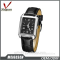 Good quality square shaped case leather band wristwatch for man